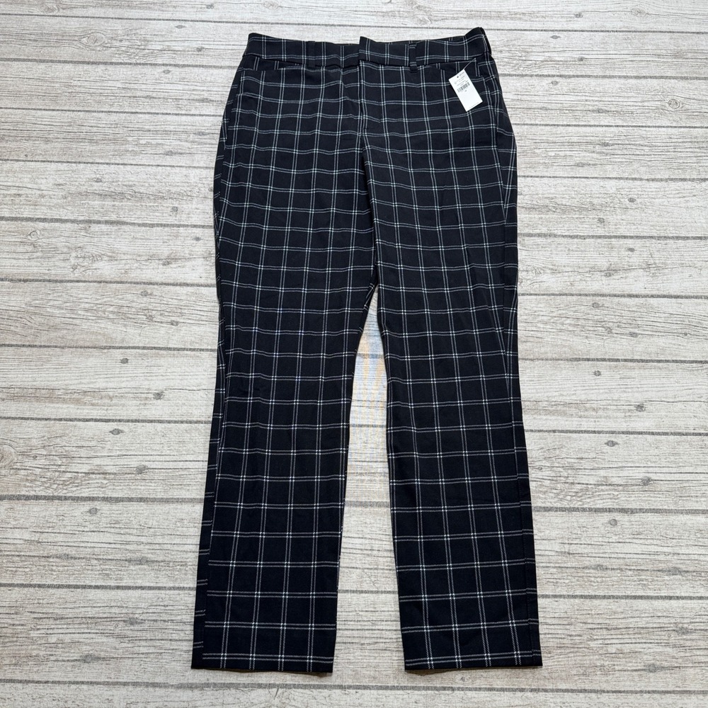 NEW Old Navy Pants Women's 10 Black Plaid High Rise Pixie Windowpane Trousers